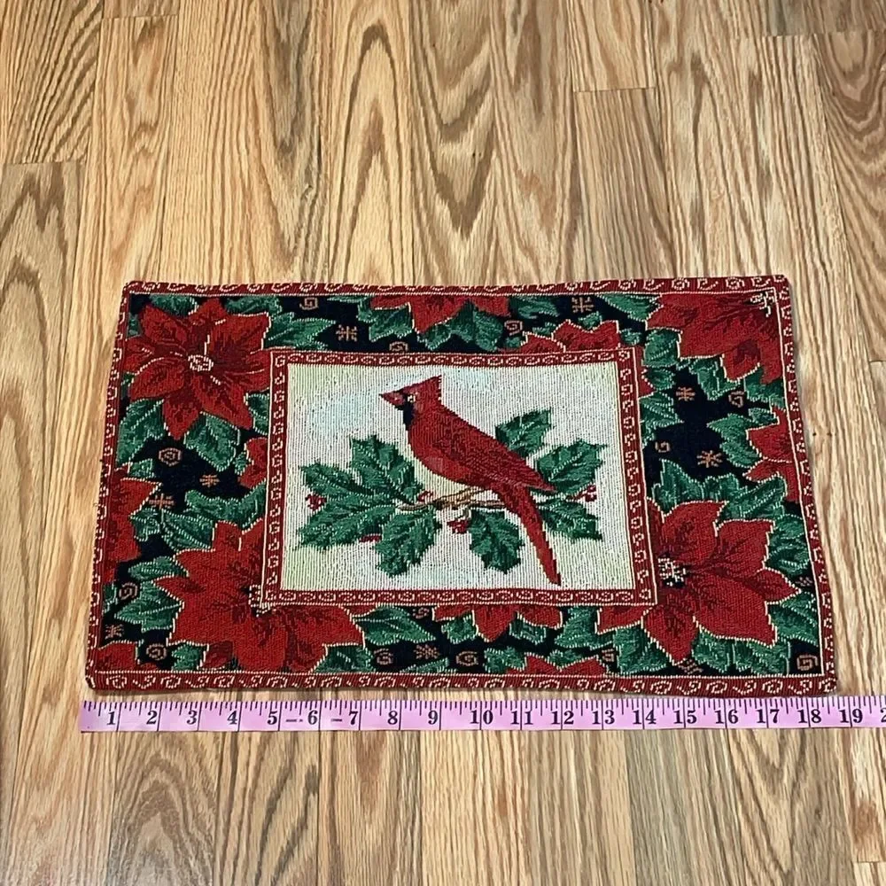 Cardinal Placemats, Vintage Christmas, set of 3, woven, Red Holiday, table mats